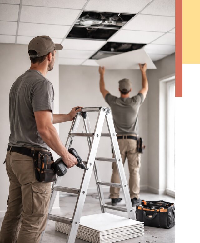 Обслуживание подвесного потолка в октябрьском от 3625 руб. — быстро и недорого | ОТДЕЛОЧНИК-Ктб