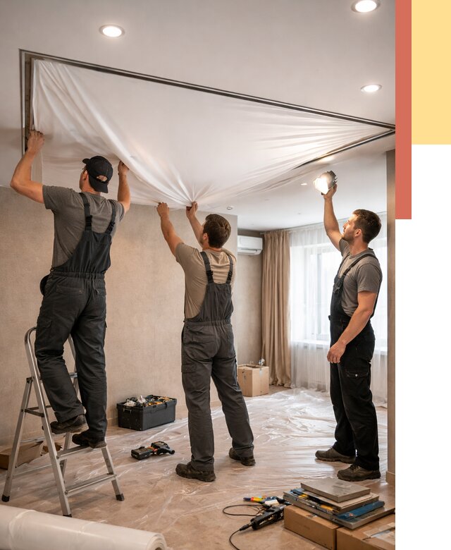 Монтаж ПВХ натяжного потолка в октябрьском от 3625 руб. под ключ | ОТДЕЛОЧНИК-Ктб