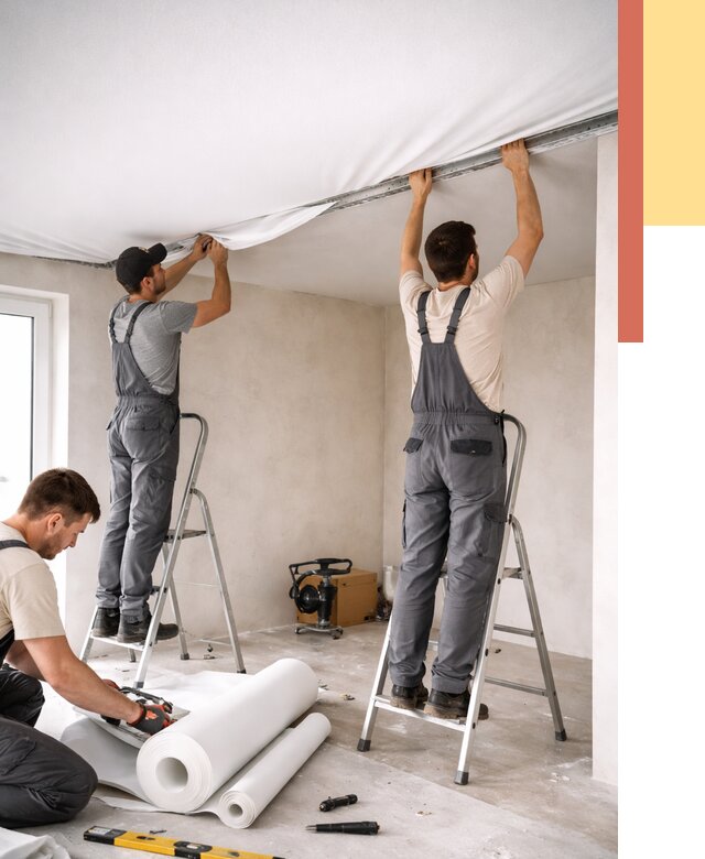 Монтаж тканевого натяжного потолка в октябрьском от 3625 руб. под ключ | ОТДЕЛОЧНИК-Ктб