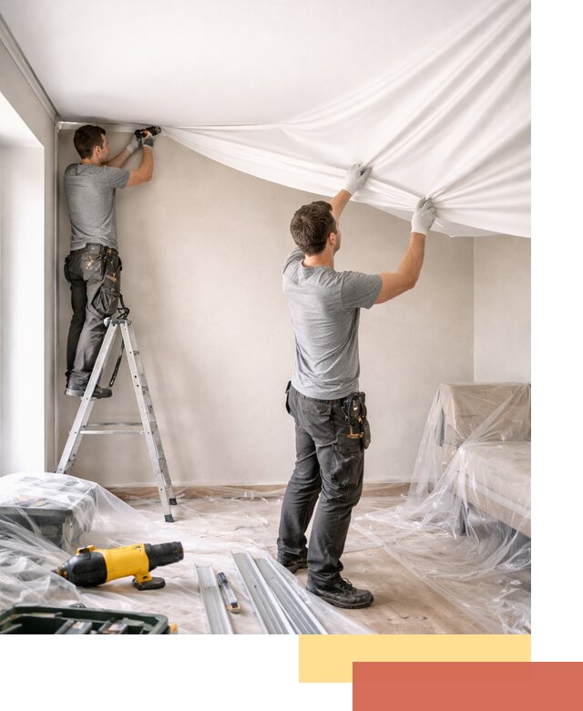 Монтаж тканевого натяжного потолка в октябрьском недорого и быстро