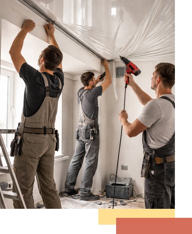 Монтаж глянцевого натяжного потолка в октябрьском быстро и качественно