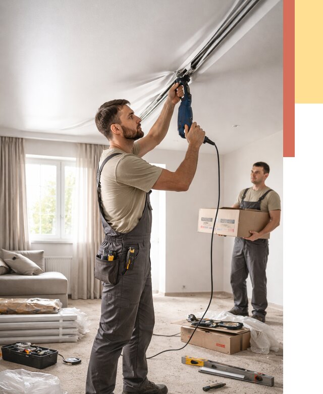 Монтаж сатинового натяжного потолка в октябрьском от 3625 руб. | Быстро, недорого — ОТДЕЛОЧНИК-Ктб