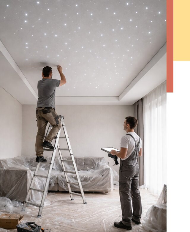 Монтаж натяжного потолка «звездное небо» в октябрьском от 6732 руб. | ОТДЕЛОЧНИК-Ктб