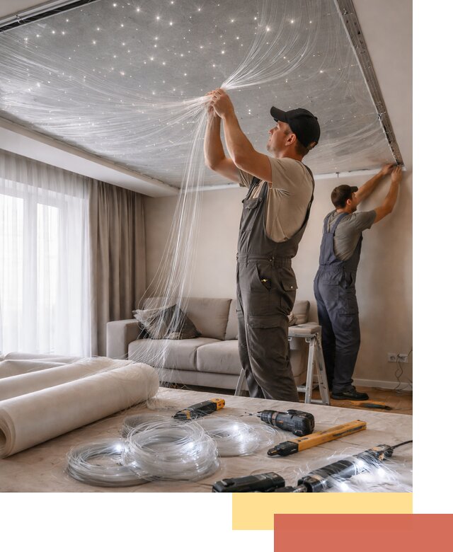 Монтаж натяжного потолка «Звездное небо» в октябрьском