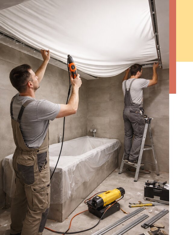 Монтаж натяжного потолка в ванной в октябрьском от 1243 руб. под ключ | ОТДЕЛОЧНИК-Ктб