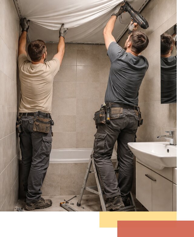 Монтаж натяжного потолка в ванной в октябрьском быстро и качественно