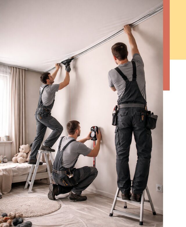 Монтаж натяжного потолка в детской в октябрьском от 3625 руб. — быстро и недорого | ОТДЕЛОЧНИК-Ктб