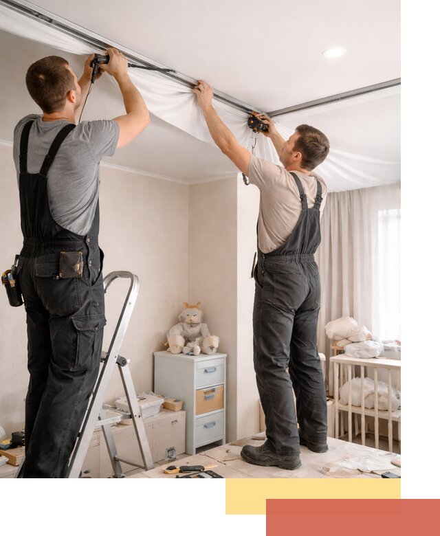 Монтаж натяжного потолка в детской комнате в октябрьском