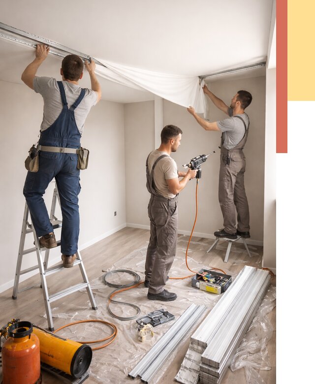 Монтаж натяжного потолка в студии в октябрьском от 5696 руб. — быстро и недорого | ОТДЕЛОЧНИК-Ктб