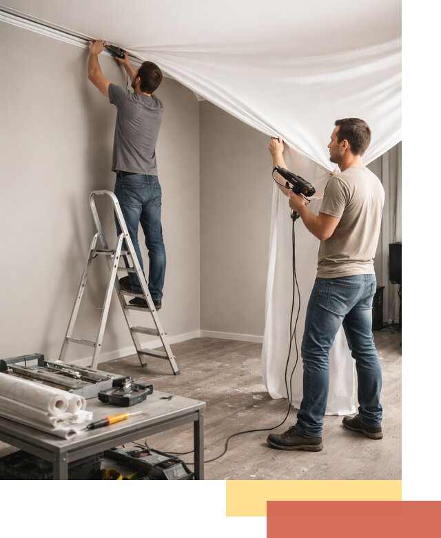 Монтаж натяжного потолка в студии в октябрьском