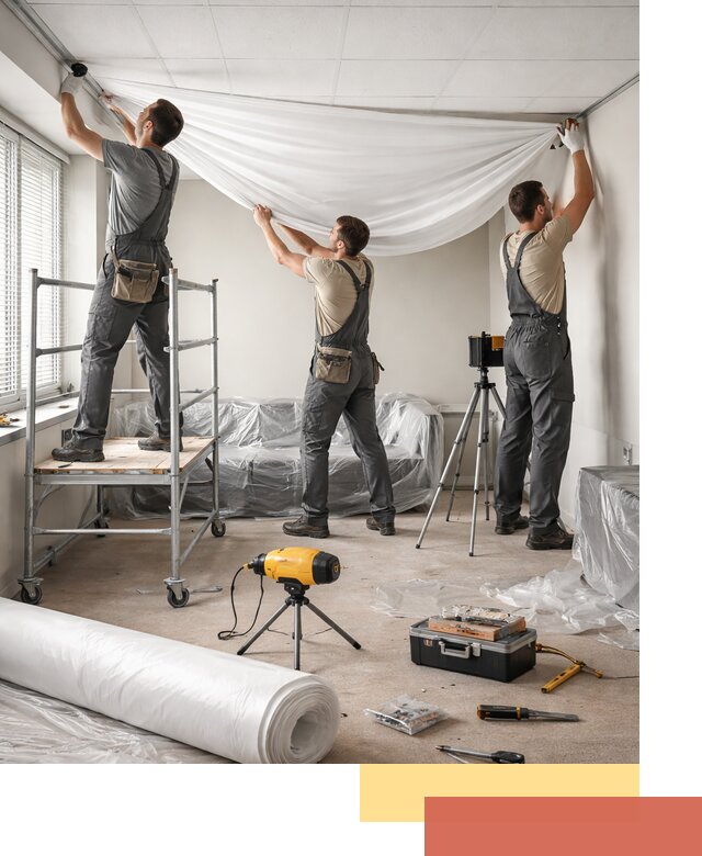 Монтаж натяжного потолка в офисе в октябрьском