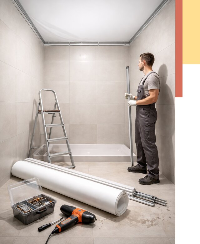 Монтаж натяжного потолка в санузле в октябрьском от 1916 руб. — ОТДЕЛОЧНИК-Ктб