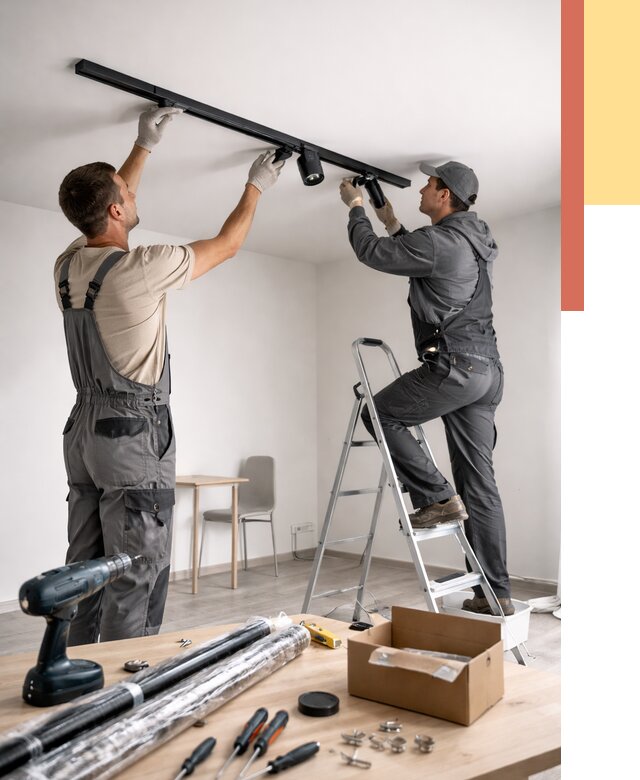 Установка трековых светильников в натяжной потолок в октябрьском от 4350 руб. | ОТДЕЛОЧНИК-Ктб