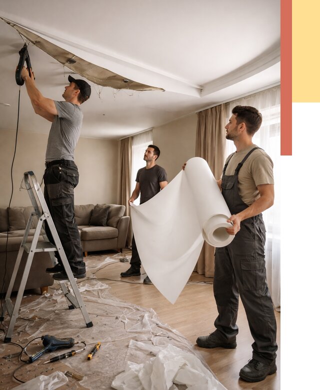 Замена полотна натяжного потолка в октябрьском от 9839 руб. быстро и недорого | ОТДЕЛОЧНИК-Ктб