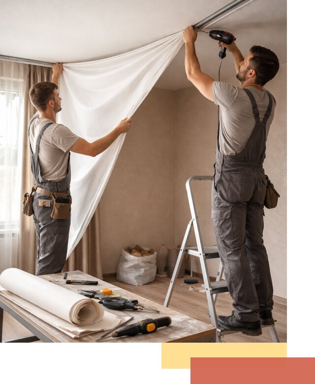 Замена полотна натяжного потолка в октябрьском быстро и качественно