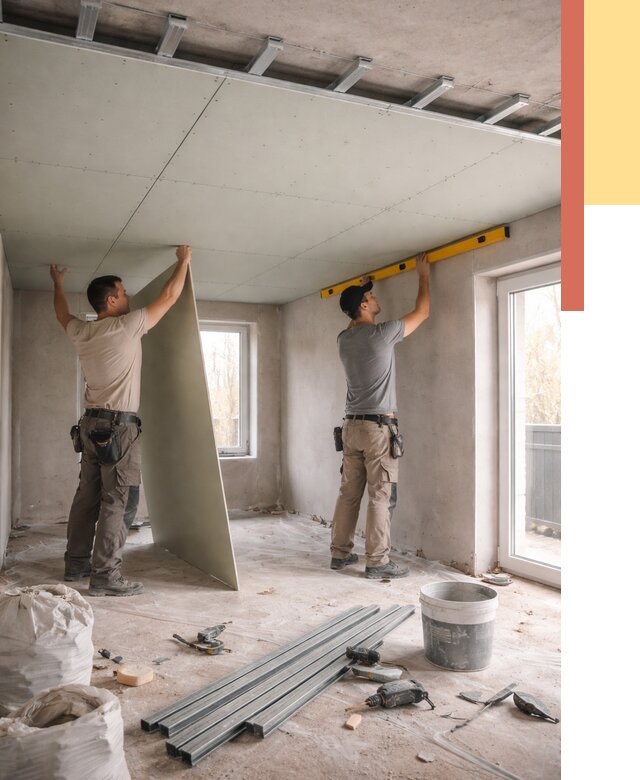 Одноуровневый потолок из гипсокартона в октябрьском от 777 руб. — монтаж под ключ | ОТДЕЛОЧНИК-Ктб