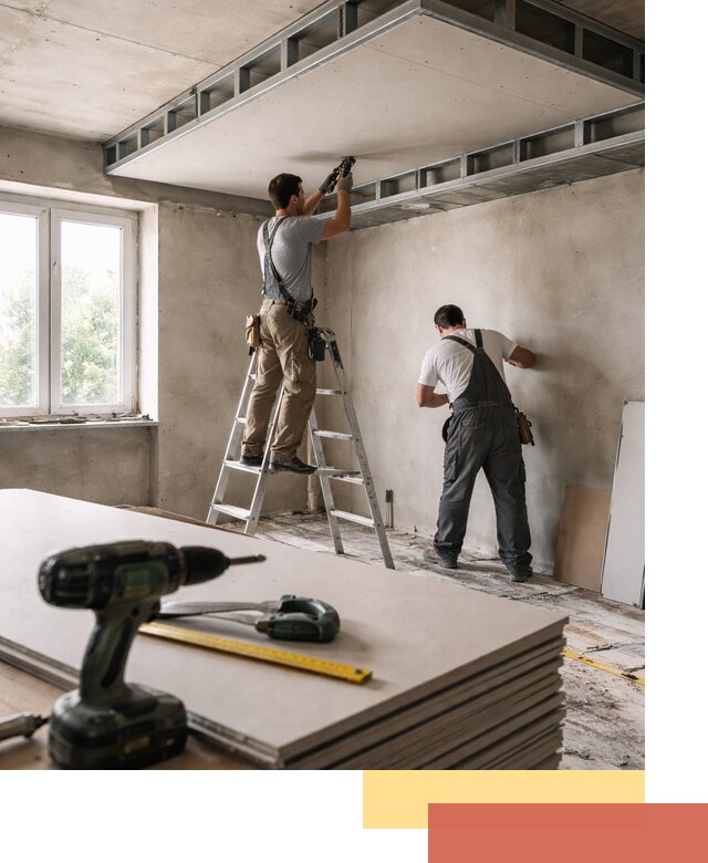 Двухуровневый потолок из гипсокартона в октябрьском