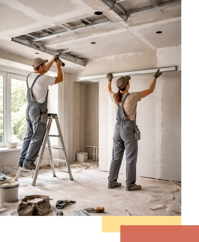 Монтаж многоуровневого потолка из гипсокартона в октябрьском