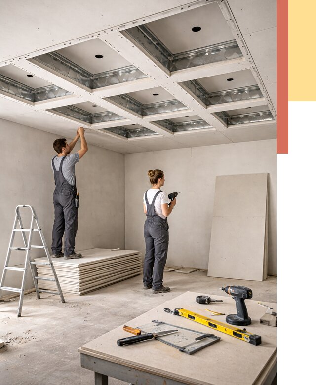 Кессонный потолок из гипсокартона в октябрьском от 1916 руб. — монтаж и под ключ | ОТДЕЛОЧНИК-Ктб