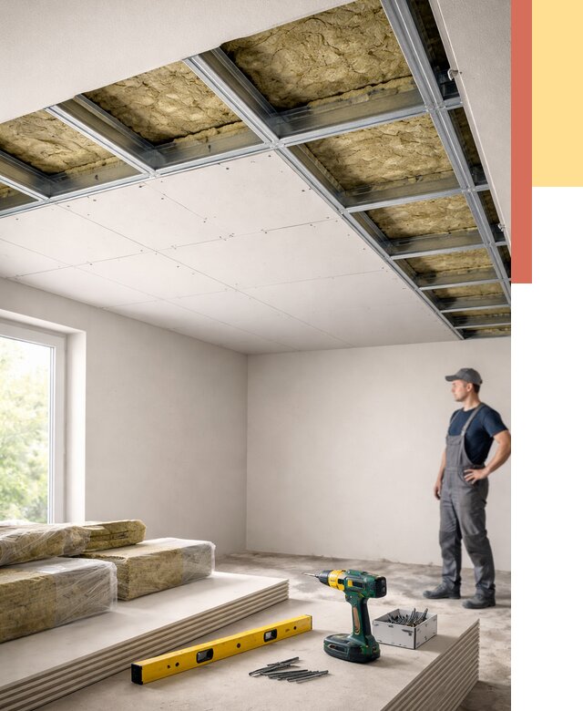 Звукоизоляция потолка ГКЛ в октябрьском от 984 руб. — монтаж под ключ | ОТДЕЛОЧНИК-Ктб