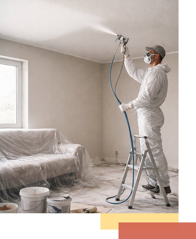 Покраска потолка краскопультом в октябрьском быстро и качественно