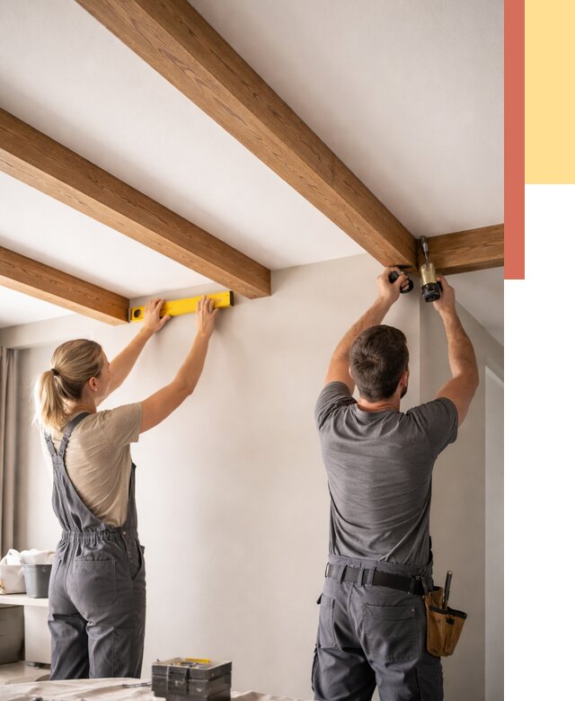 Монтаж декоративных балок на потолок в октябрьском от 4350 руб. — ОТДЕЛОЧНИК-Ктб