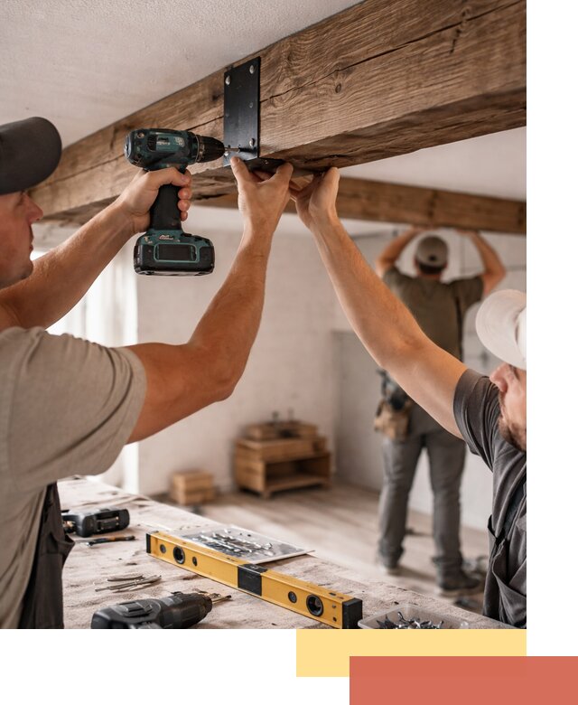 Монтаж декоративных потолочных балок в октябрьском